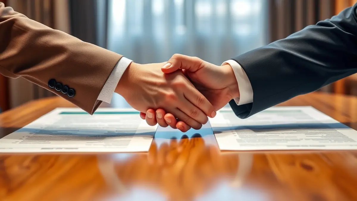 Generic image of two hands shaking over a document, symbolizing an international agreement.