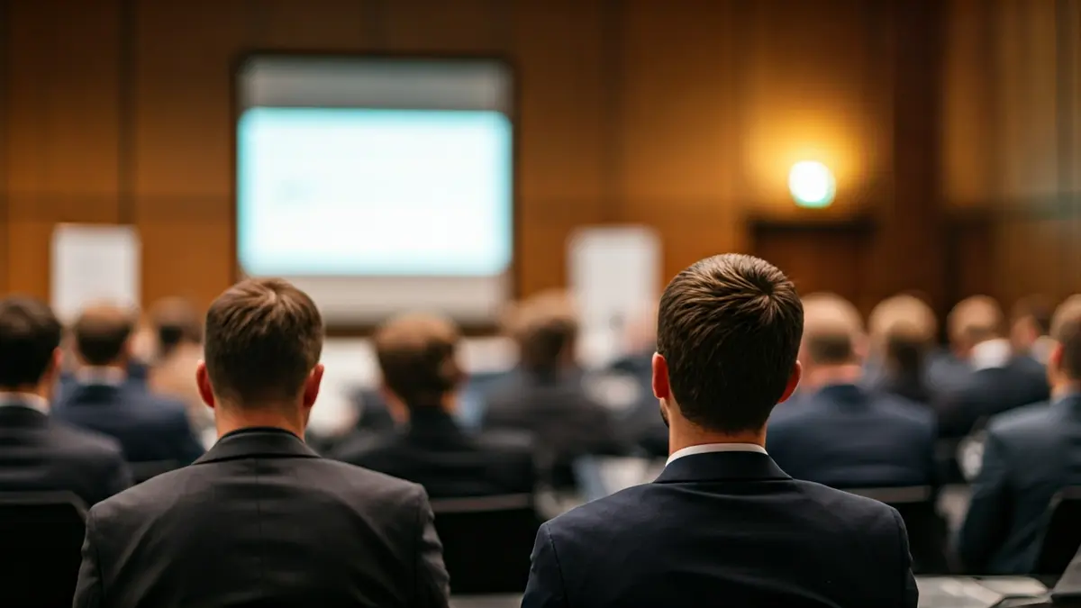 Imagen de una sala de conferencias con personas asistiendo a una formación.