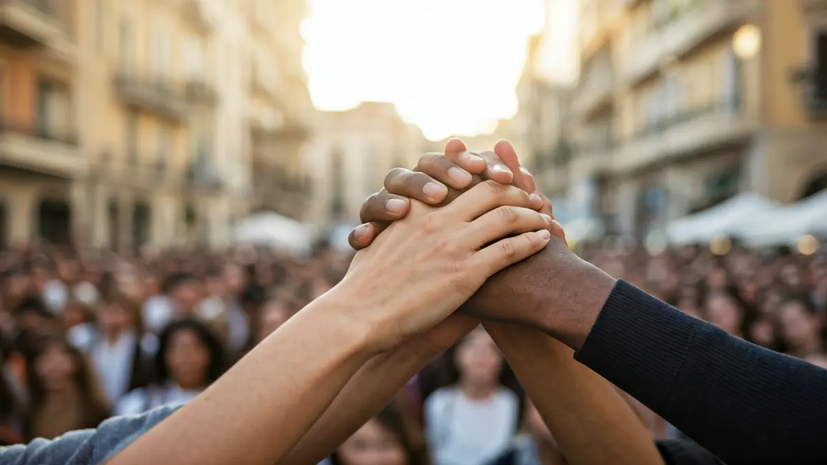 Imatge genèrica de diverses mans unides, simbolitzant la integració i la comunitat.