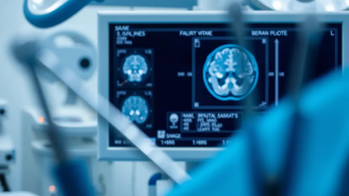 Generic image of a medical screen displaying a brain scan with blurred surgical instruments.