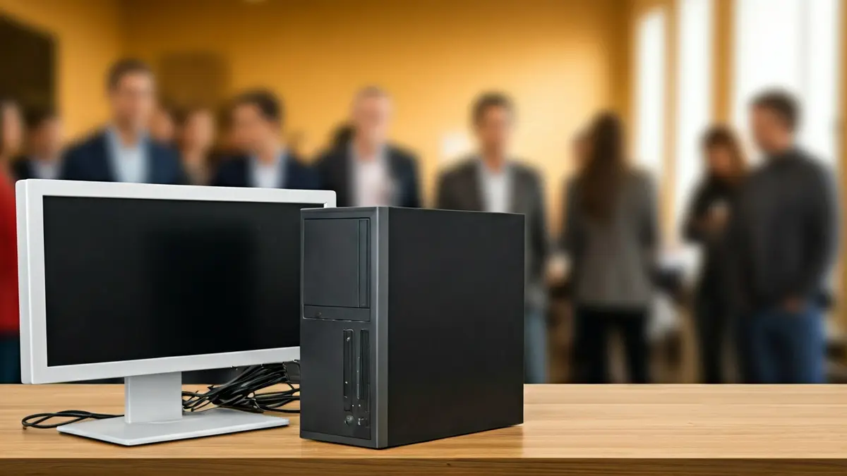 Imatge genèrica d'ordinadors i monitors apilats, simbolitzant una donació tecnològica.