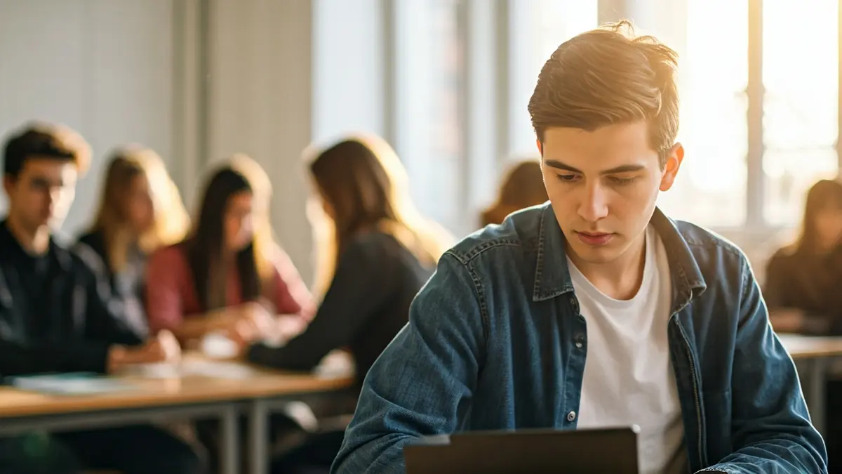Imagen de alumnos participando en un proyecto de desintoxicación digital en un aula.