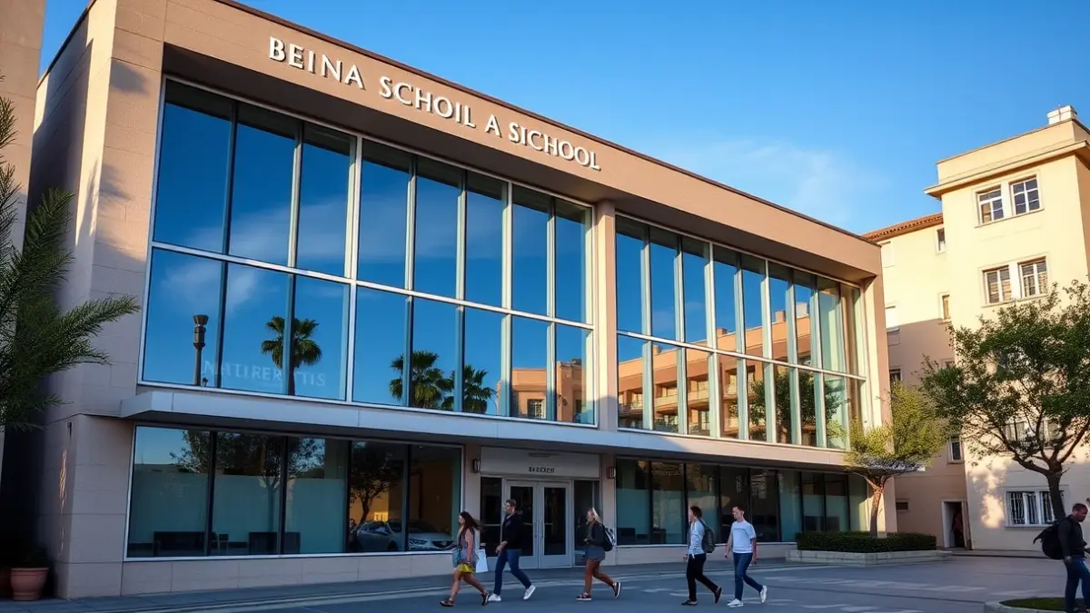 Imatge d'una façana d'institut amb finestres grans i llum natural.