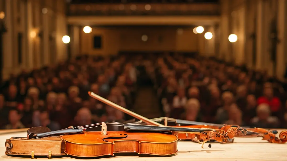 Imagen genérica de instrumentos musicales en un escenario, representando un concierto de música clásica.
