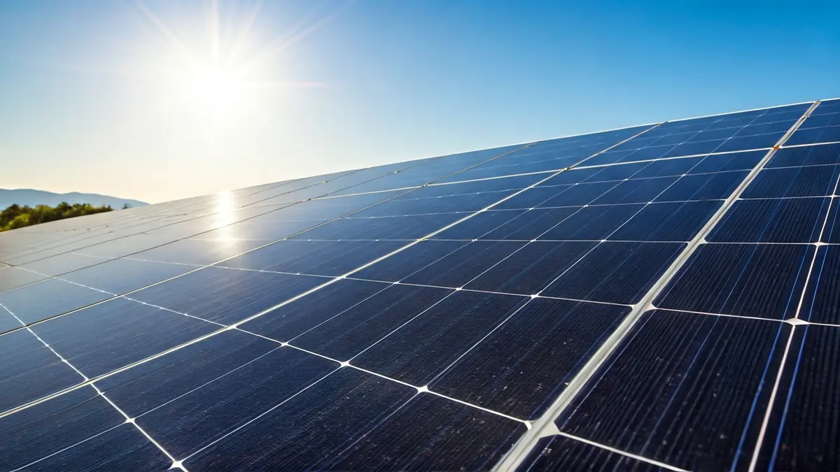 Imatge genèrica de panells solars en un camp, amb un paisatge mediterrani de fons.