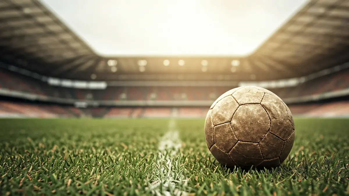 Imatge genèrica d'una pilota de futbol antiga en un camp de gespa.