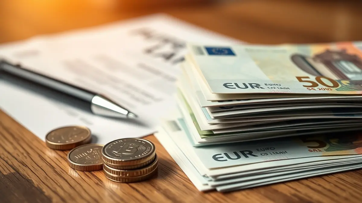 Imatge genèrica de diners i documents legals sobre una taula.