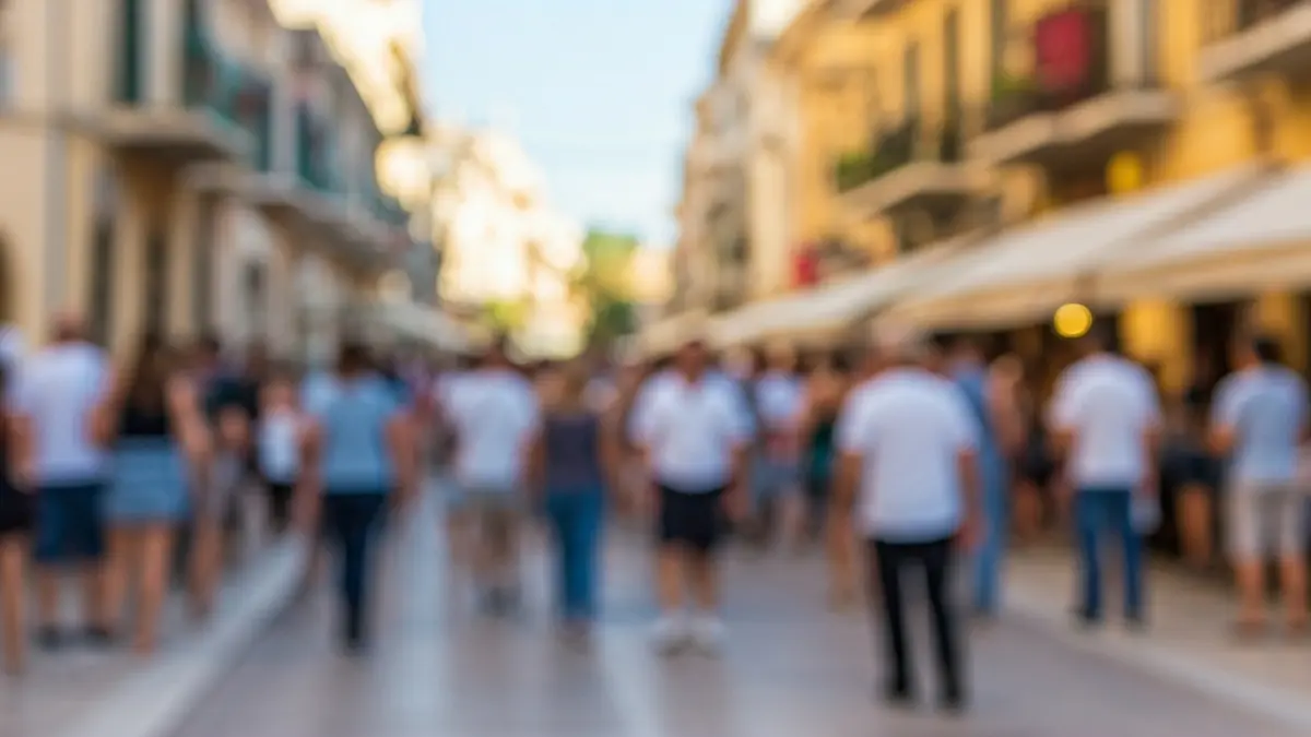 Image of a festive cultural gathering in a Mediterranean street.