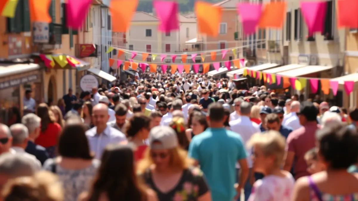 Imagen genérica de un encuentro cultural con gente y banderas de colores.