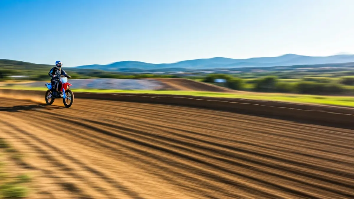 Imagen genérica de una pista de motocross con polvo y tierra, sin pilotos visibles.