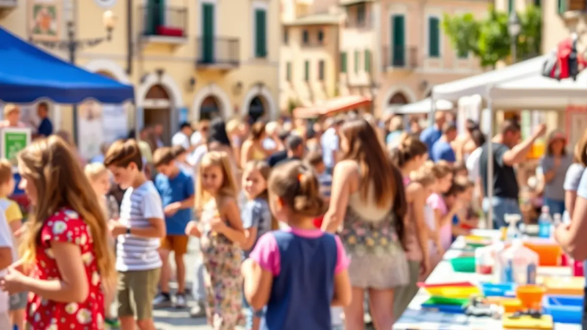 Generic image of an educational fair with recreational activities for families.