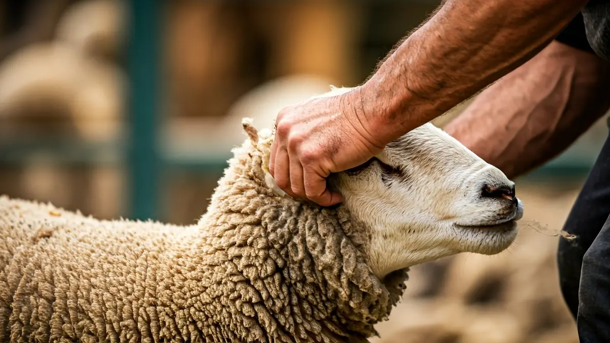 Imatge d'una ovella sent esquilada per un professional, amb la llana caent en una peça.