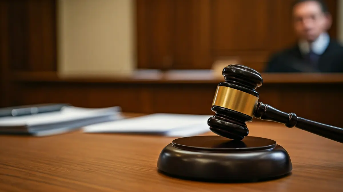 Imagen genérica de un mazo de juez sobre una mesa de madera en un tribunal.