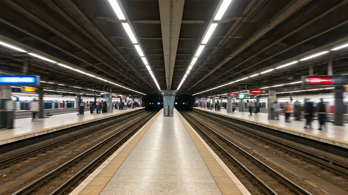 Imagen genérica de una estación de metro moderna con personas esperando en el andén.