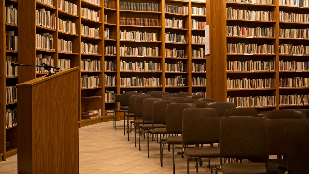 Generic image of a book presentation in a library.