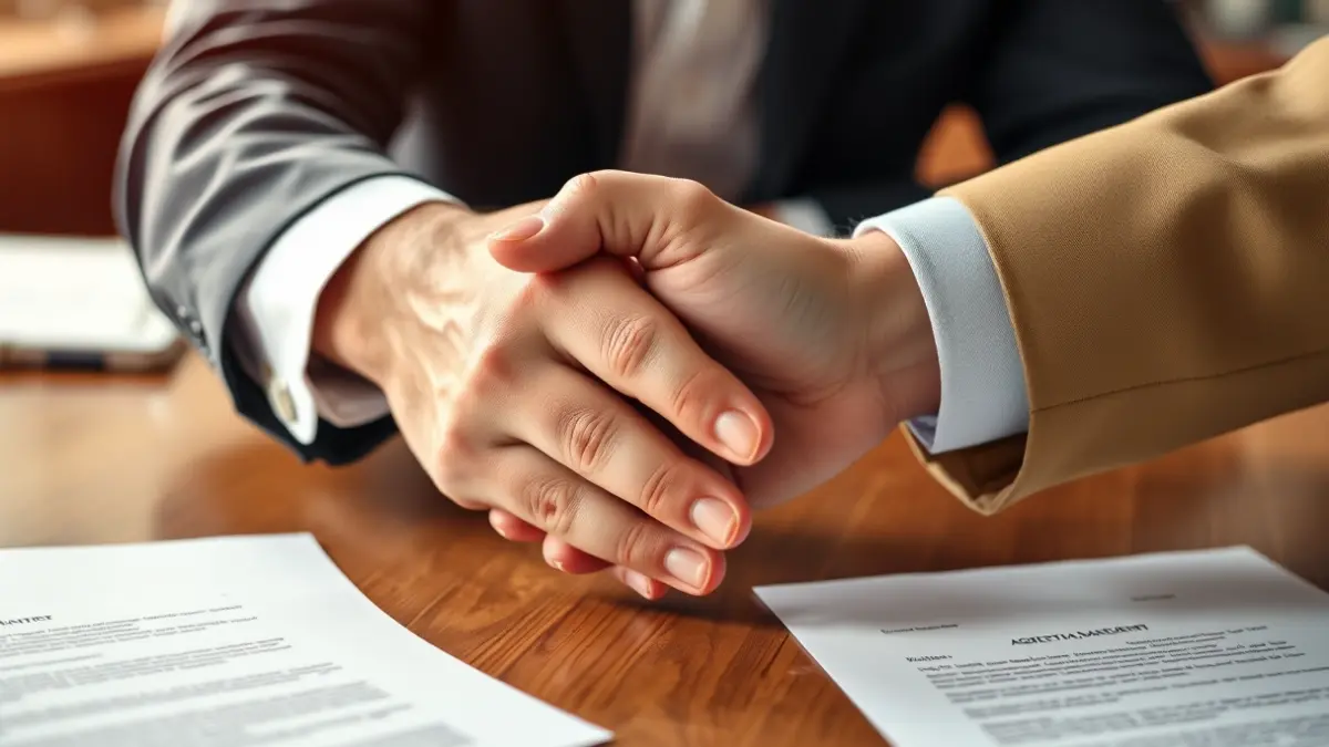 Generic image of hands shaking across a desk, symbolizing an agreement or negotiation.