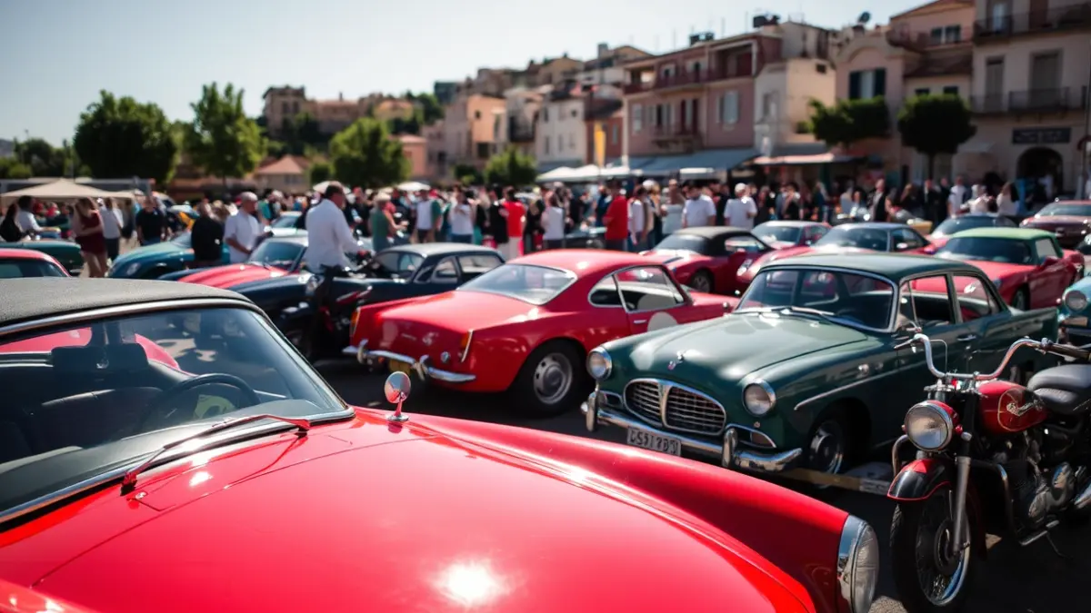 Image of a classic vehicle concentration on a street in Moncada.