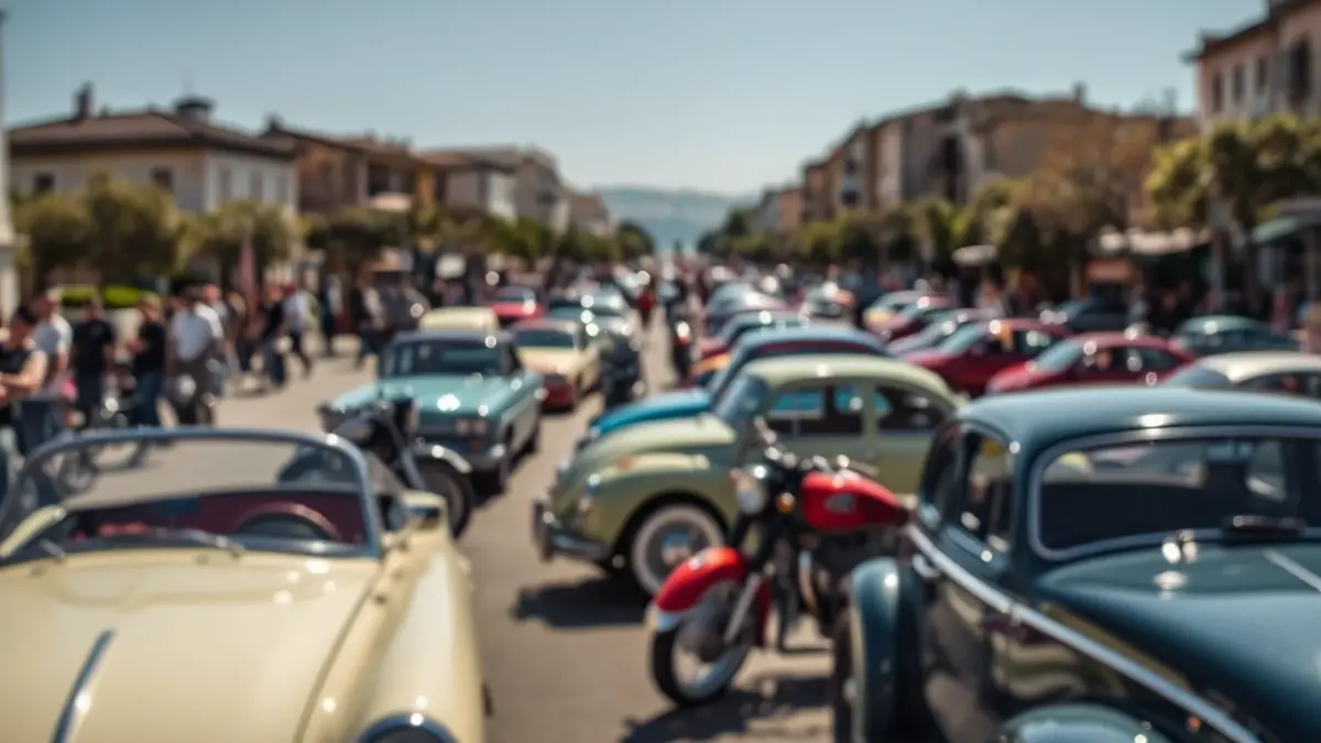 Imatge d'exposició de vehicles clàssics en un carrer de Moncada.