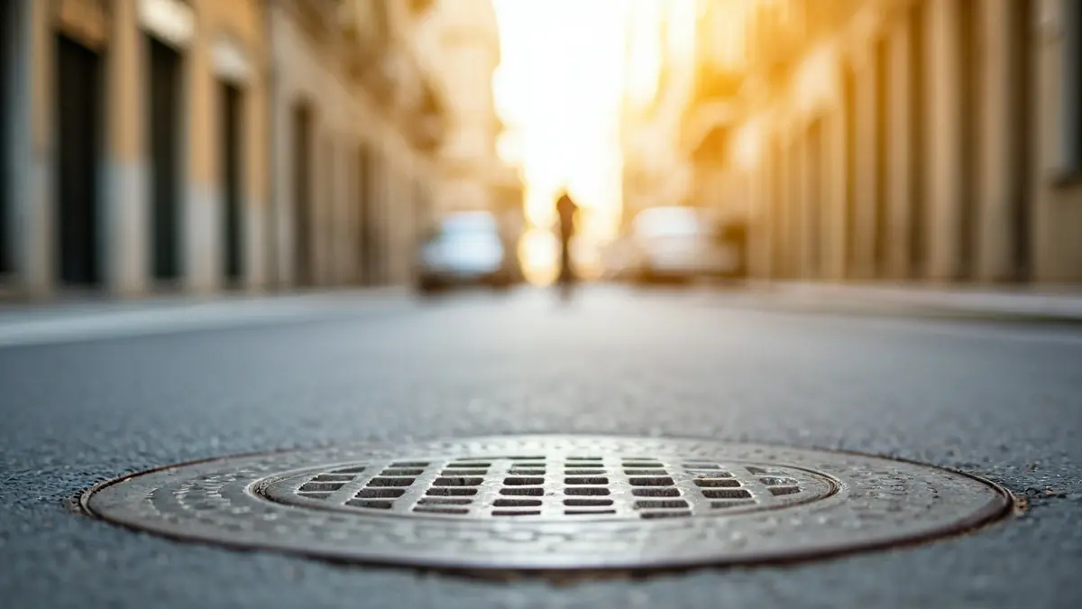 Generic image of a sewer grate on a Mediterranean street, indicating maintenance work.