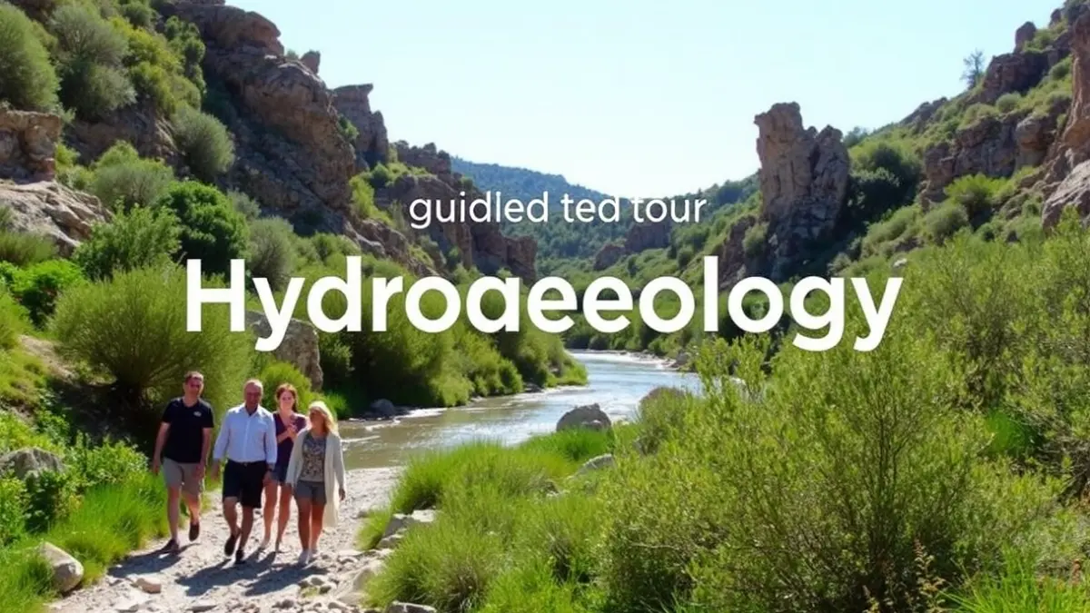 Imatge d'un grup de persones en un itinerari guiat sobre hidrogeologia en un entorn natural.