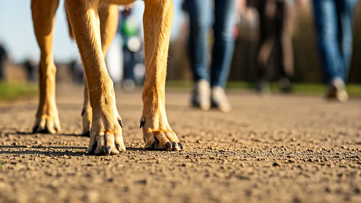 Generic image of a dog's paws on a dirt path, with a blurred natural landscape in the background.