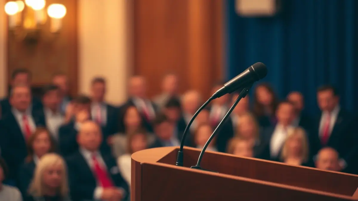 Imagen genérica de un micrófono en un atril, simbolizando un discurso político.