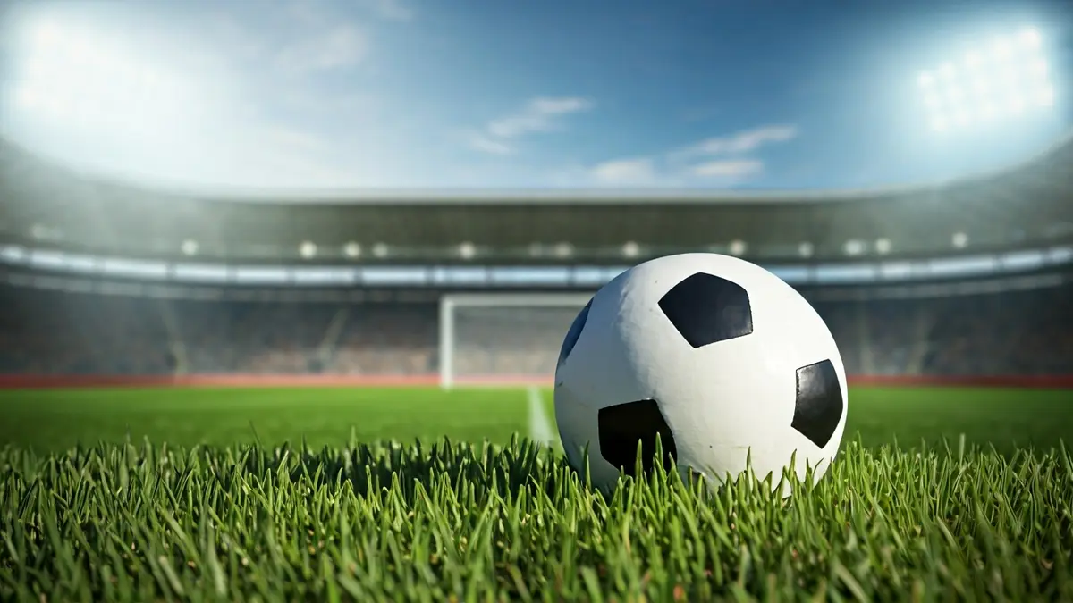 Imatge genèrica d'una pilota de futbol en un camp, amb llums d'estadi al fons.