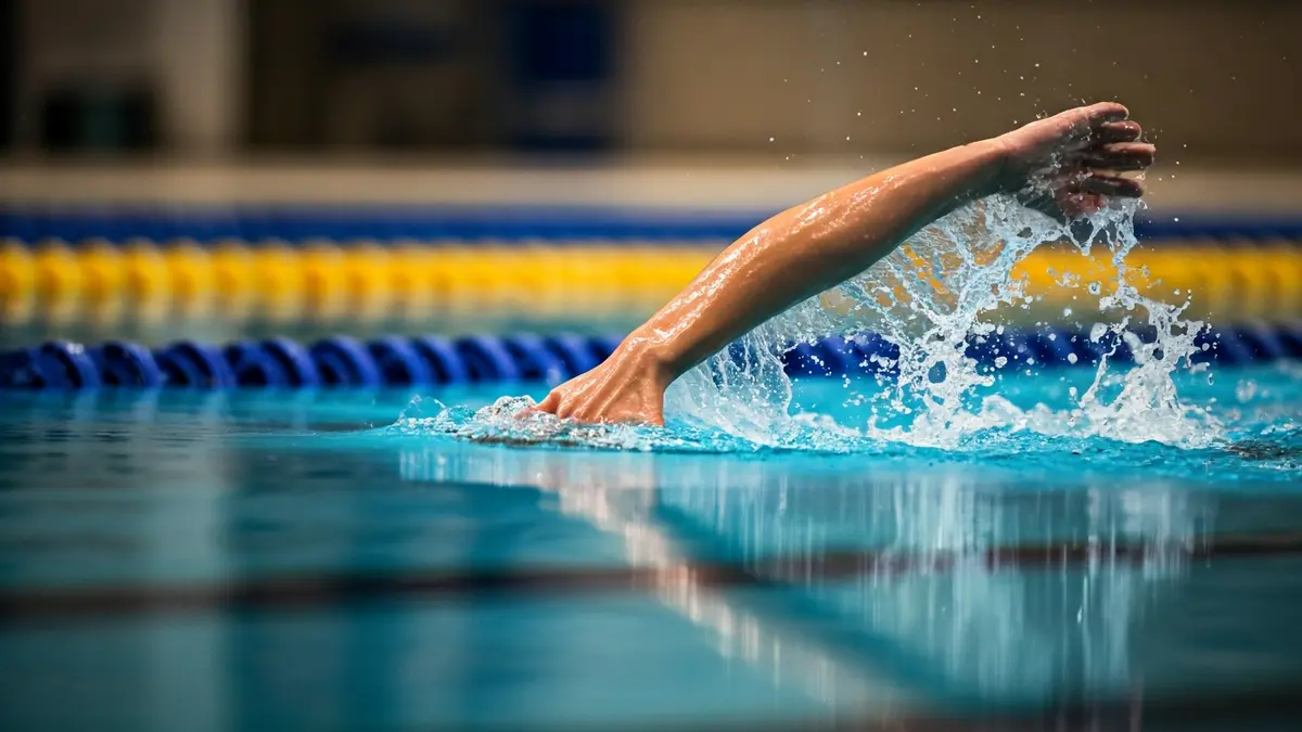 Imagen genérica de un nadador en una piscina, con la mano cortando el agua.