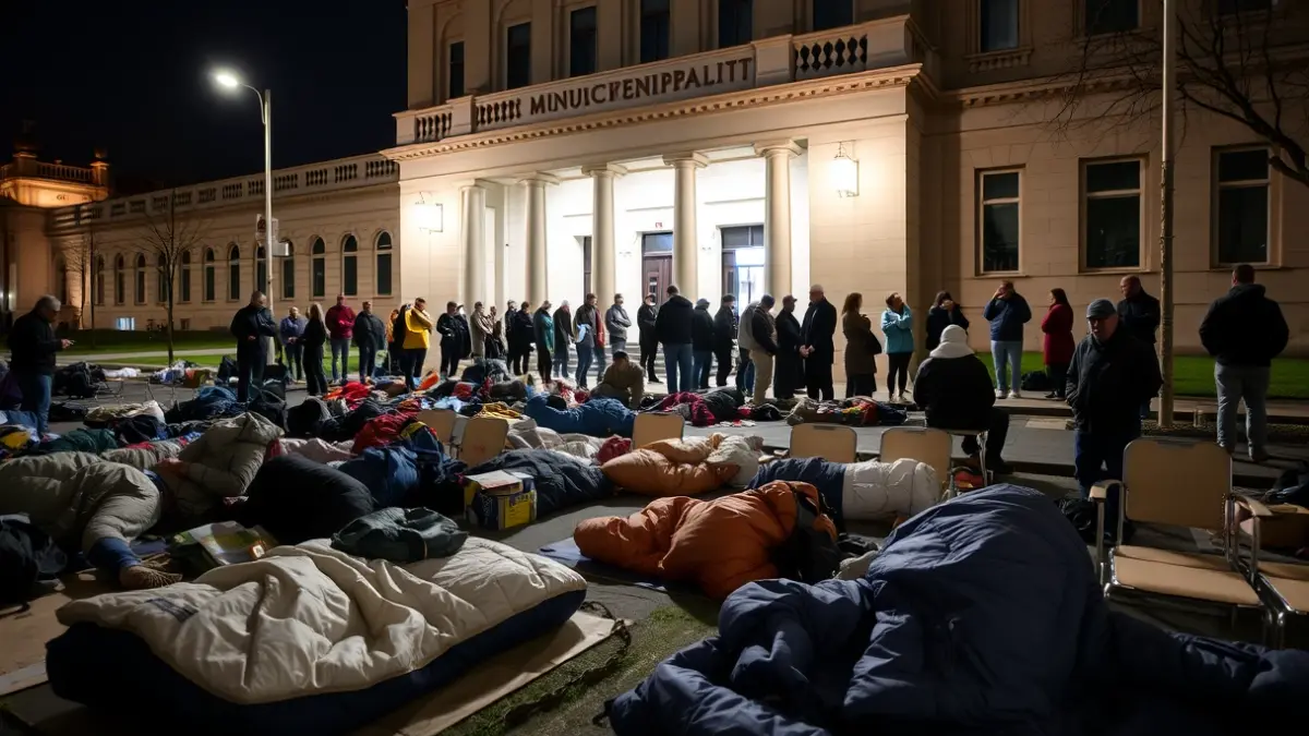 Imatge de persones esperant en la nit per a una cita en un servici municipal.