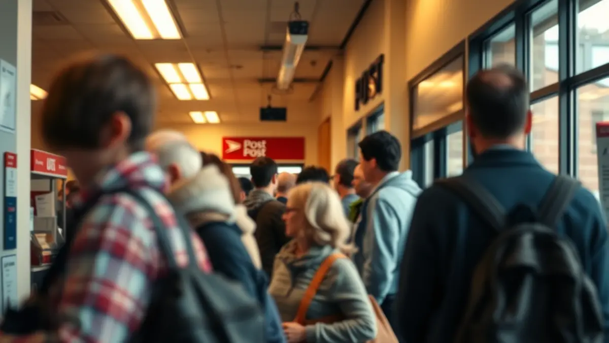 Imatge genèrica de persones fent cua en una oficina de Correus.