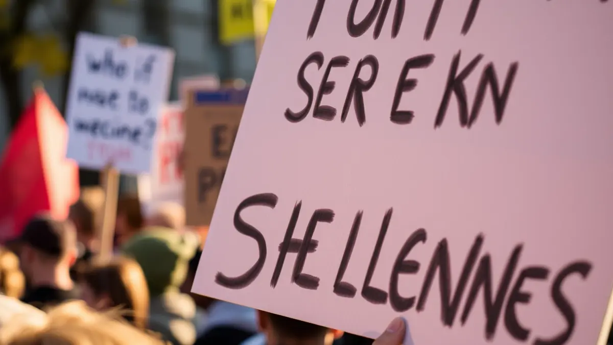 Generic image of a protest with signs and people, no identifiable faces.