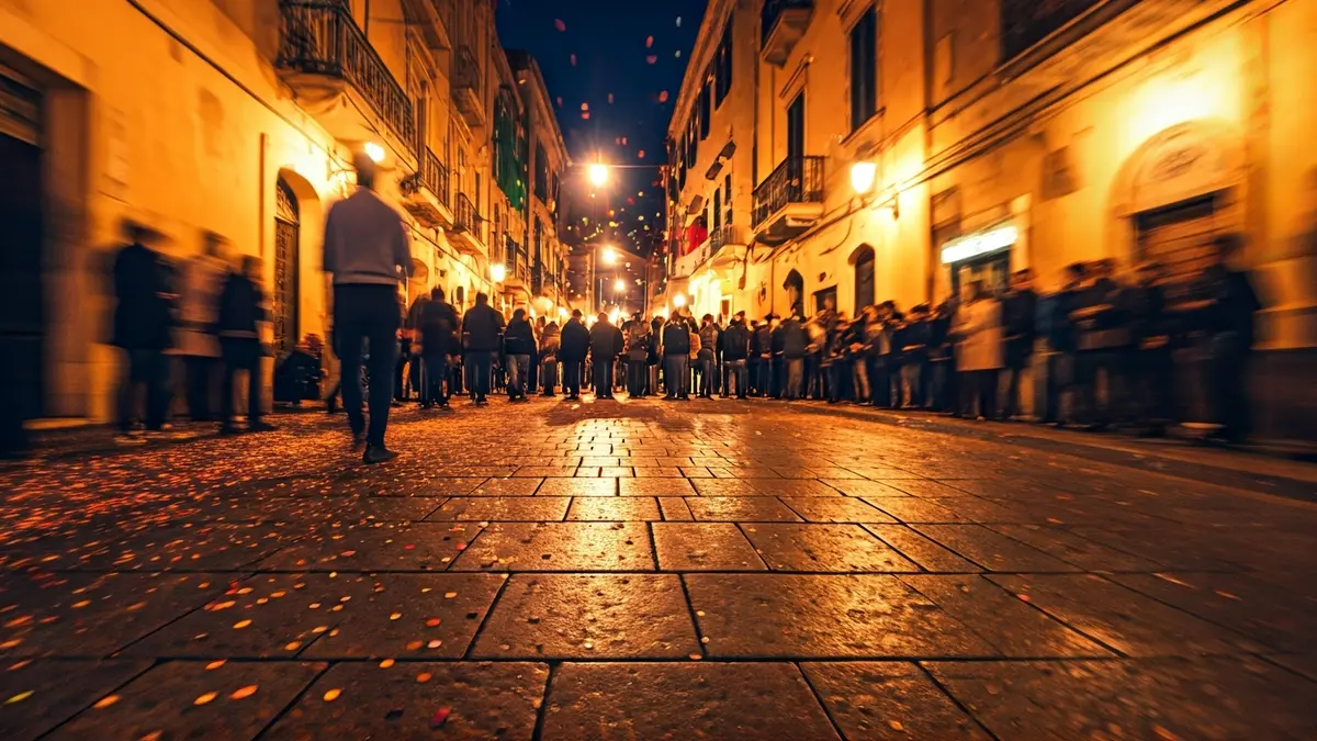 Imatge genèrica d'un carrer festiu amb confeti i multitud borrosa durant una celebració tradicional.
