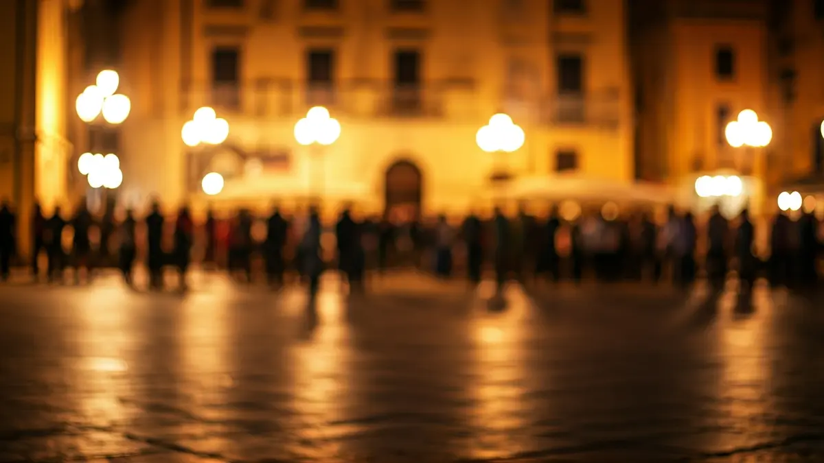 Generic image of a Mediterranean square with people celebrating a traditional festival.