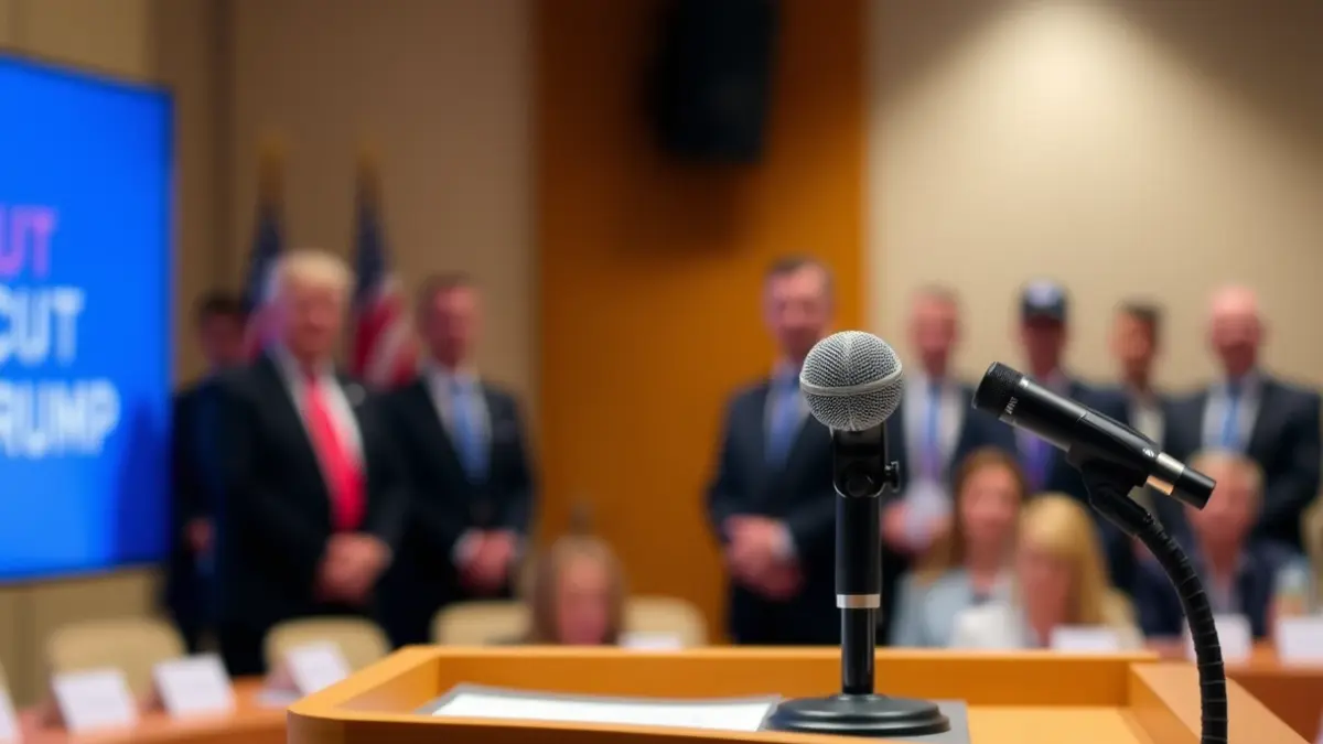 Generic image of a microphone on a podium during a political event.
