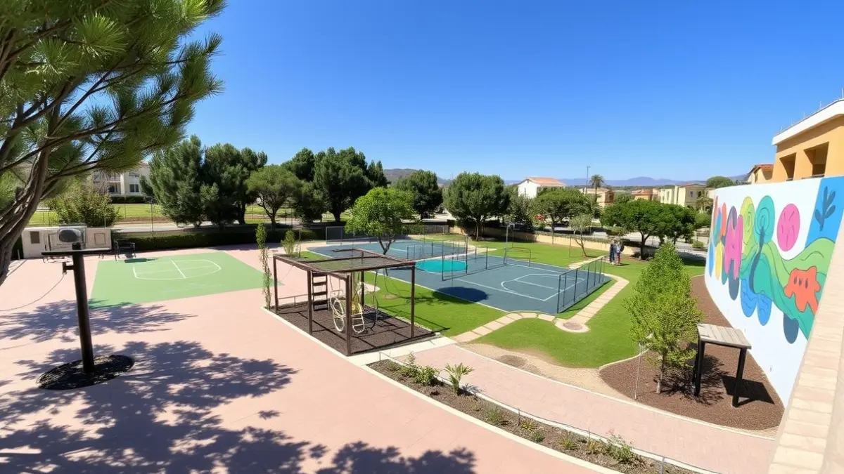 Image of the new MICO Gaming Zone recreational area in Onda, featuring sports courts and children's play areas.