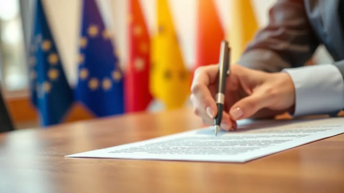Imatge genèrica de mans signant un document, simbolitzant la cooperació europea.
