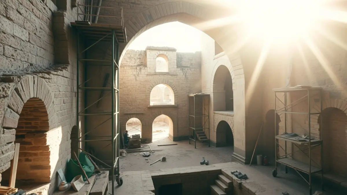 Image of an archaeological excavation revealing ancient arches in a historic building.