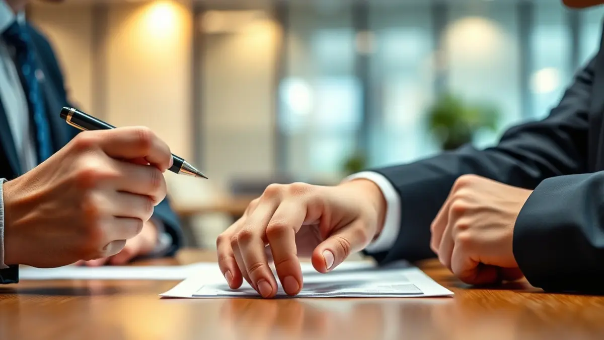 Imatge genèrica d'una taula redona o reunió de negocis amb tres persones interactuant.