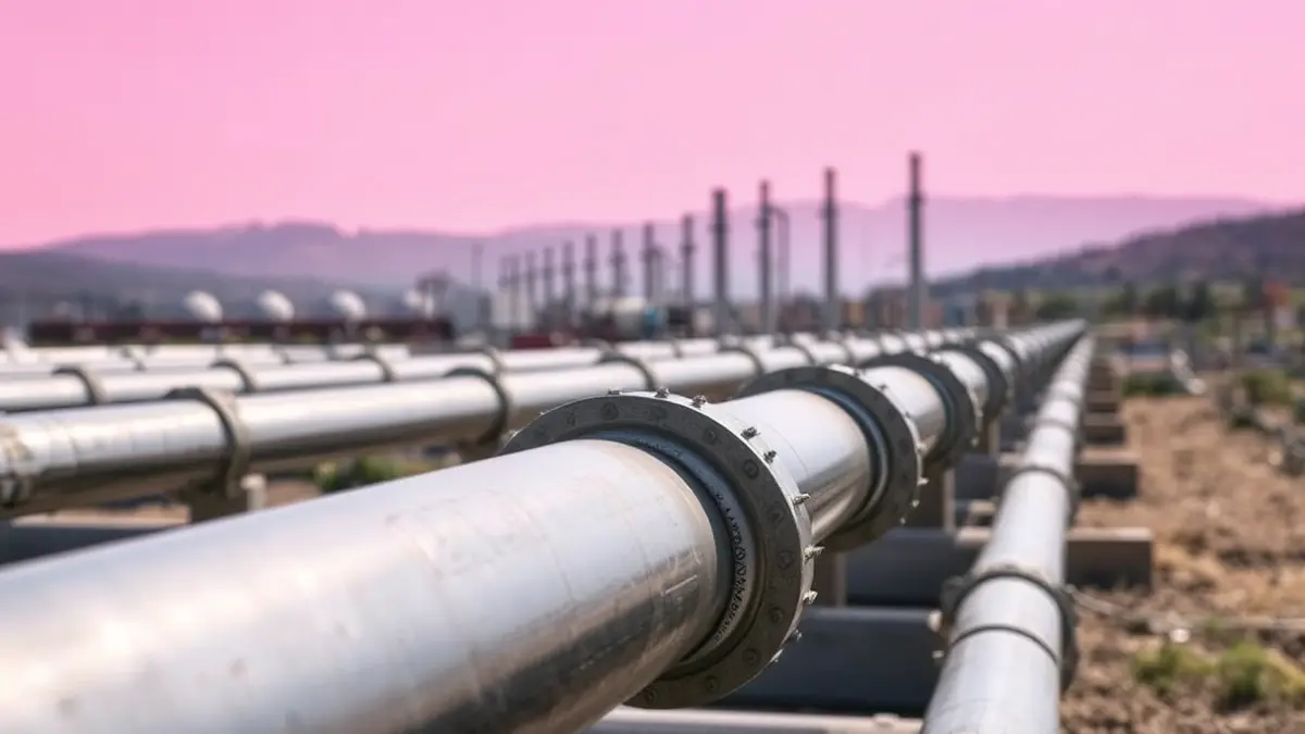 Imatge d'unes canonades industrials d'acer, amb un fons desenfocat d'una zona industrial.