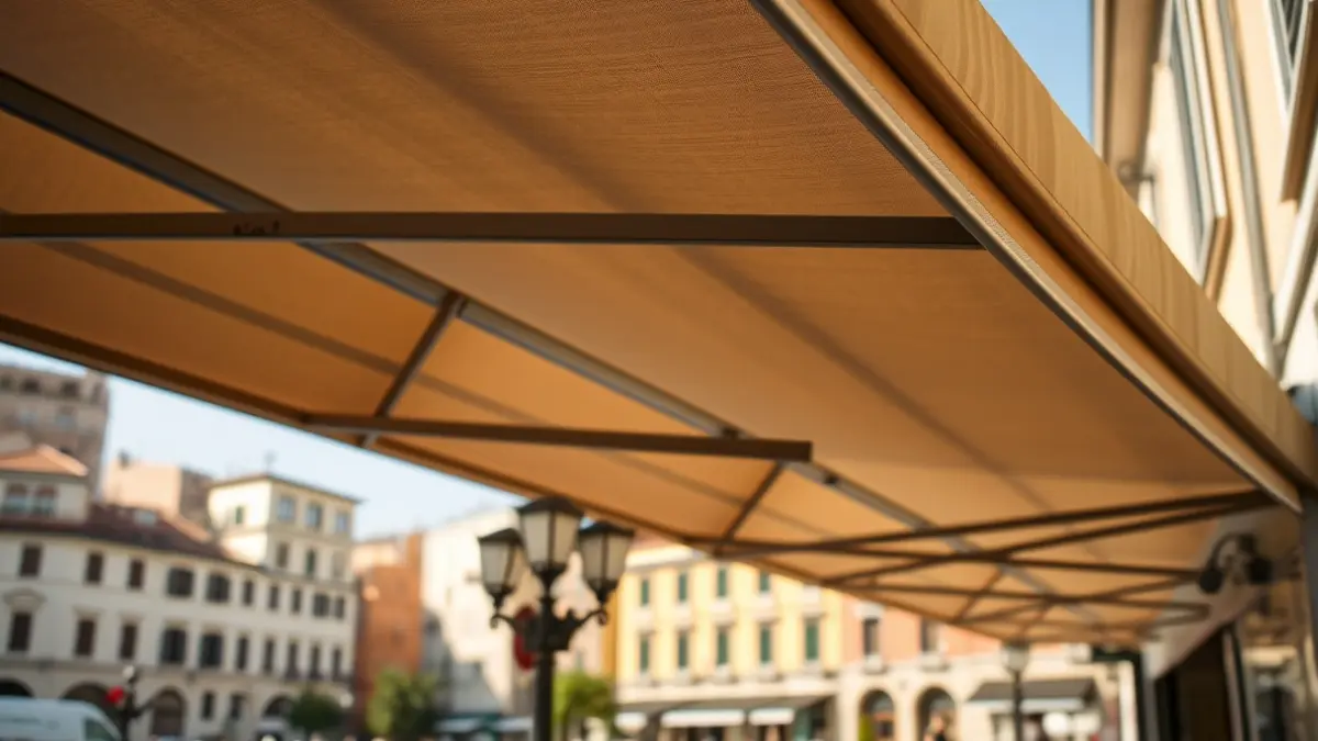 Imatge genèrica d'un tendal modern proporcionant ombra en una zona urbana mediterrània.