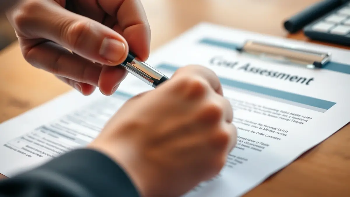 Imatge genèrica d'una mà amb un bolígraf sobre un document, simbolitzant l'avaluació de costos municipals.