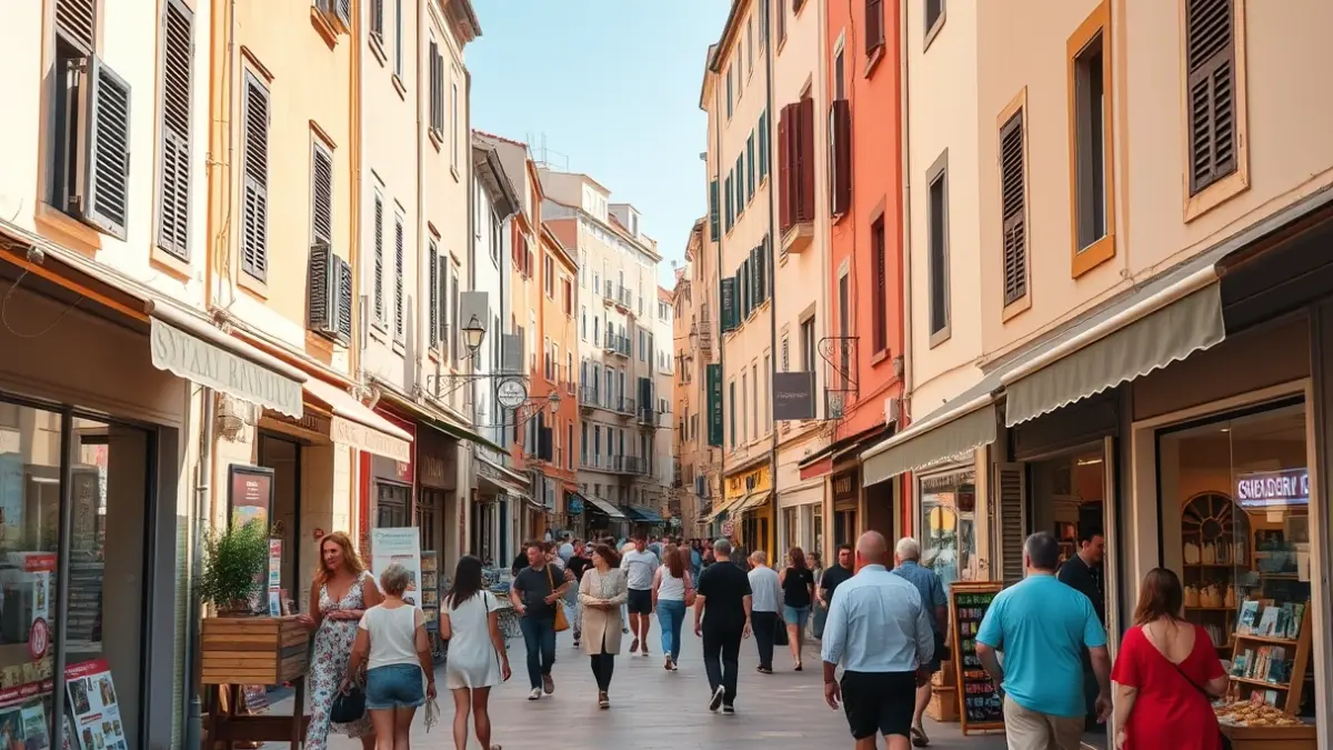 Imatge genèrica d'un carrer comercial animat en una localitat mediterrània, amb tendes i vianants, que suggerix activitat econòmica i recuperació.