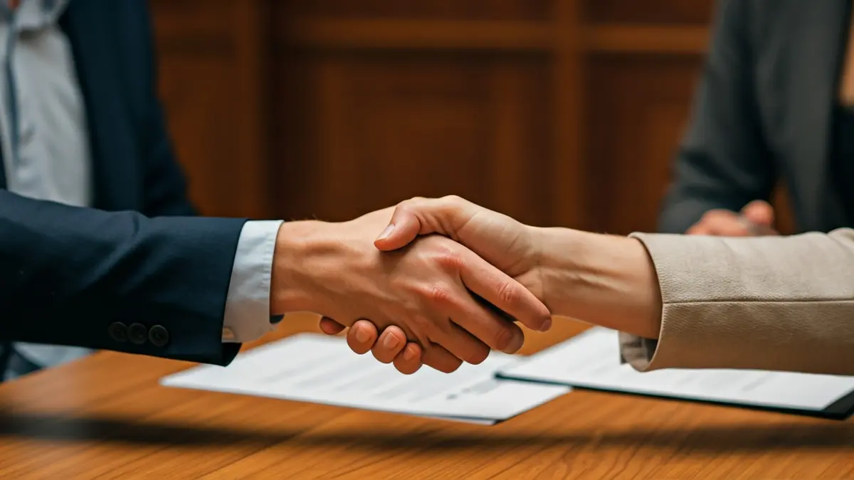 Generic image of two hands shaking across a table, symbolizing an agreement.