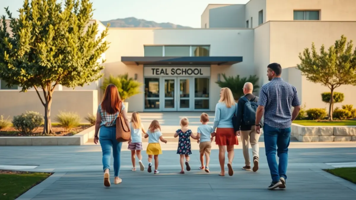 Generic image of families entering an educational center.