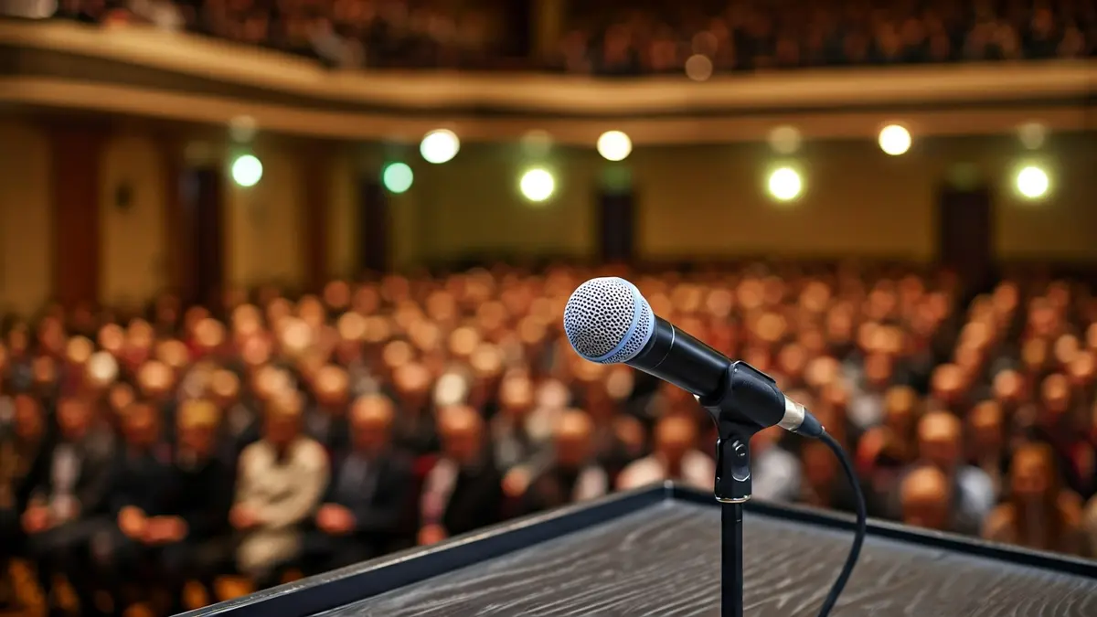 Generic image of a microphone on a podium in an auditorium, symbolizing a public event or recognition ceremony.