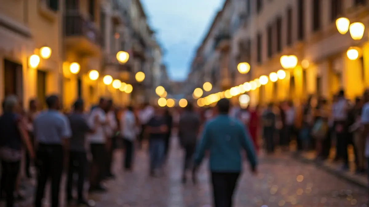 Imagen genérica de una celebración festiva con confeti y gente borrosa.