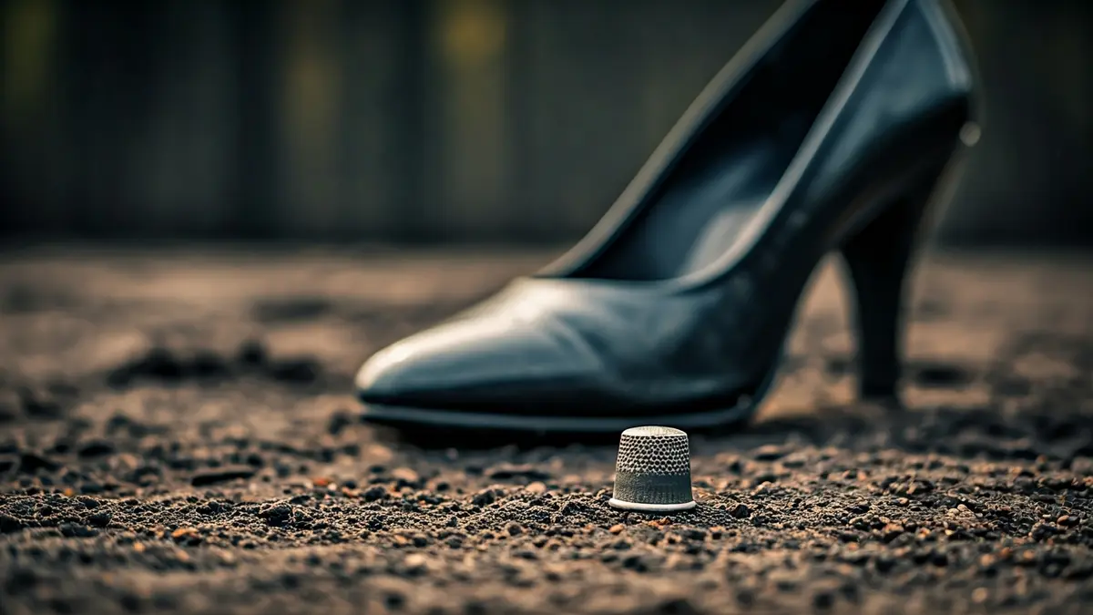 Imagen de un dedal y un zapato de tacón, objetos encontrados en fosas comunes, que simbolizan a las víctimas de la represión.