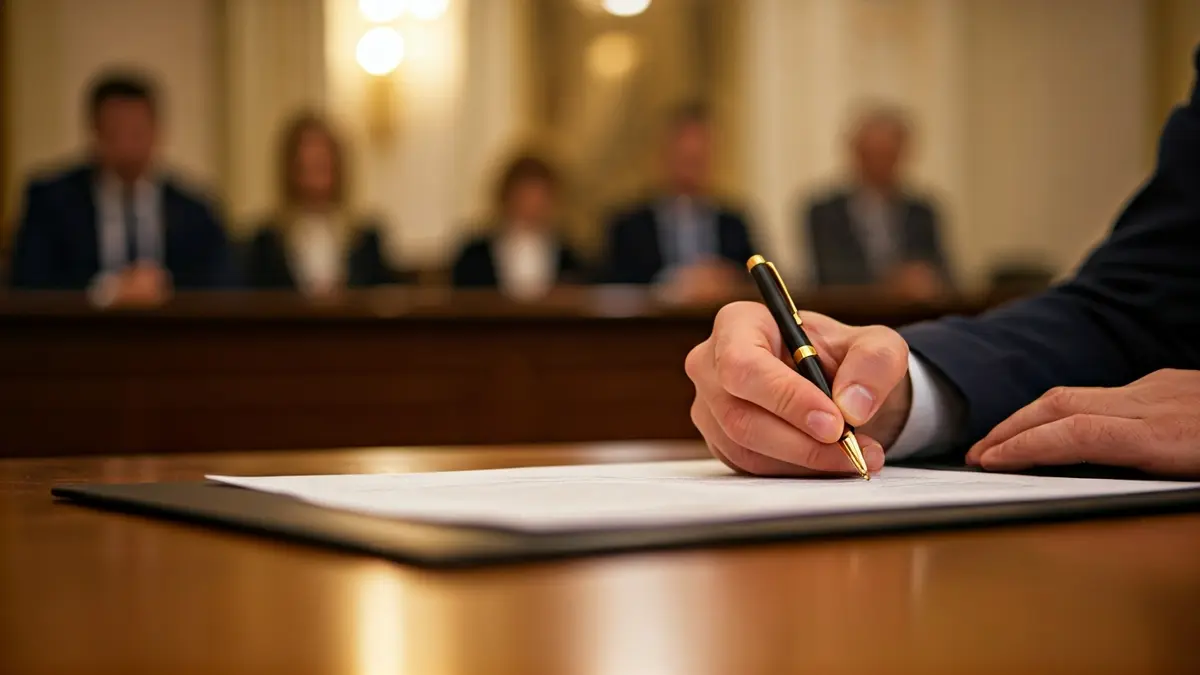 Generic image of an official document being signed, symbolizing a political decision.