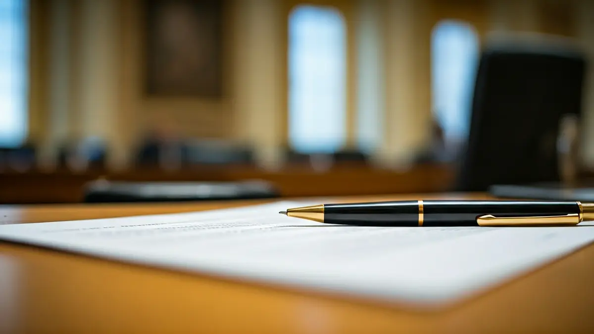 Imatge genèrica d'un document oficial i un bolígraf sobre un escrit, simbolitzant una sol·licitud i la implementació de polítiques.