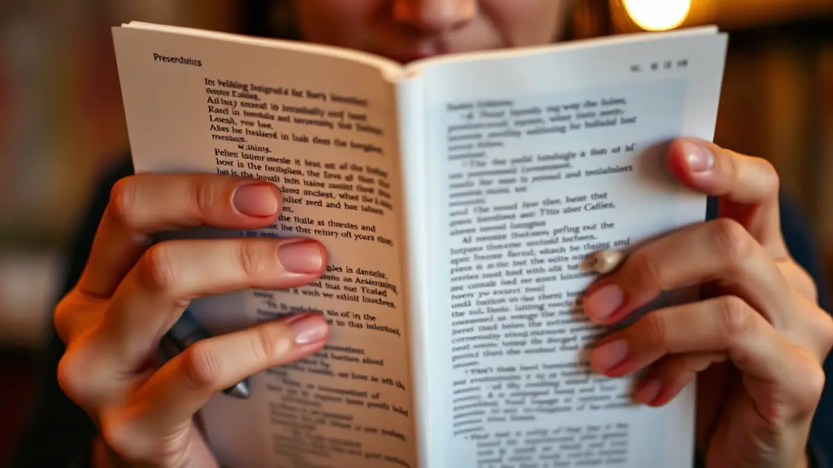 Imatge genèrica d'unes mans sostenint un llibre d'anglés, amb un bolígraf damunt de la pàgina.